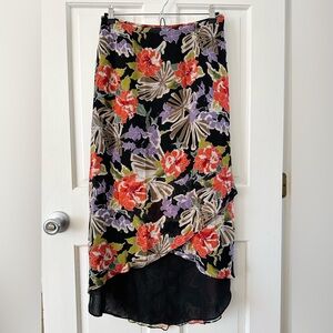 Vintage Adrianna Papell 100% Silk Floral Black Skirt High Low Hem Size 10 / M